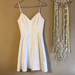 Aqua fit and flare white jacquard dress